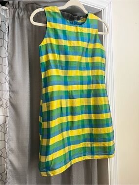 Vtg Silk Plaid Shift Dress Frances Johnston 14